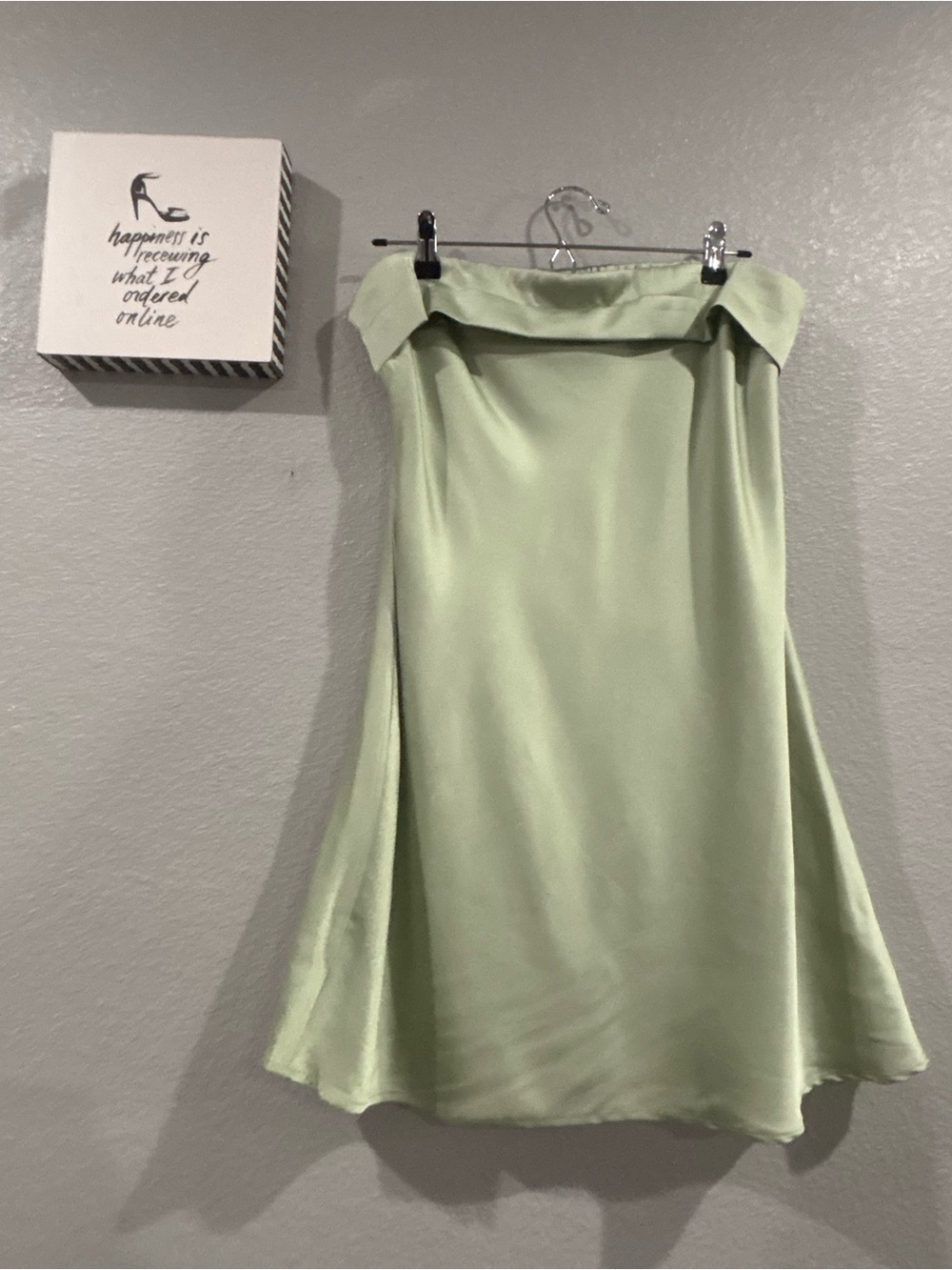 Crystal Doll Strapless Satin Midi Dress - Sage Green